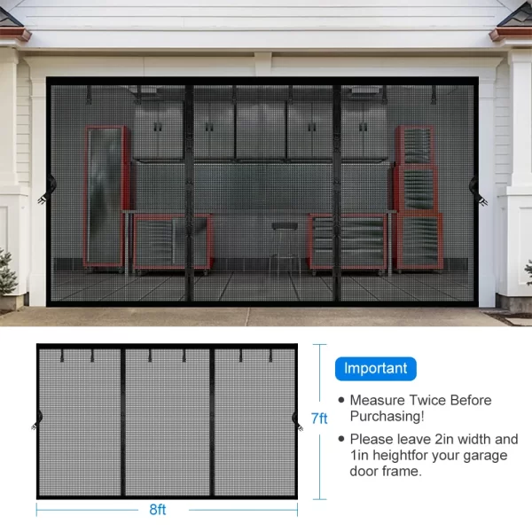 8 ft. x 7 ft. Black Fiberglass Magnetic Stationary Garage Door Screen - Image 4