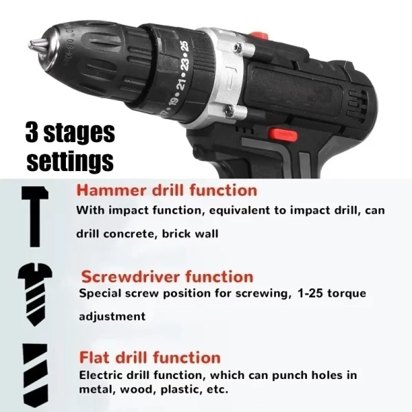 Gisam 88VF Electric Impact Drill Cordless Electric Screwdriver Drill Rechargeable Lithium Battery 2 Speeds Household Power Tools - Image 13