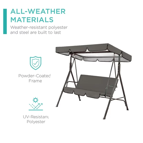 2pcs/set 210D Patio Swing Cover Set Waterproof UV-resistant Swing Canopy Seat Top Awning 190*132*15cm - Image 5