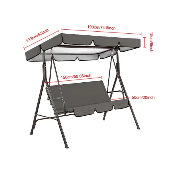 2pcs/set 210D Patio Swing Cover Set Waterproof UV-resistant Swing Canopy Seat Top Awning 190*132*15cm - Image 19