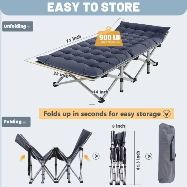 High Quality Portable Outdoor Folding Bed Camping Sleeping Cots Stainless Steel Pipe - Image 6