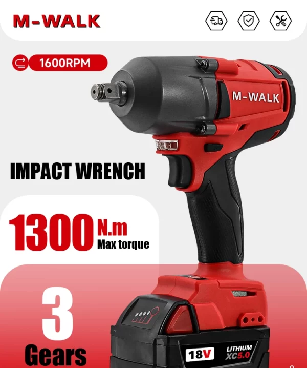 M-WALK Electric Impact Wrench 1300N. Power Wrench For 18V Milwaukee Battery Pin - Image 8