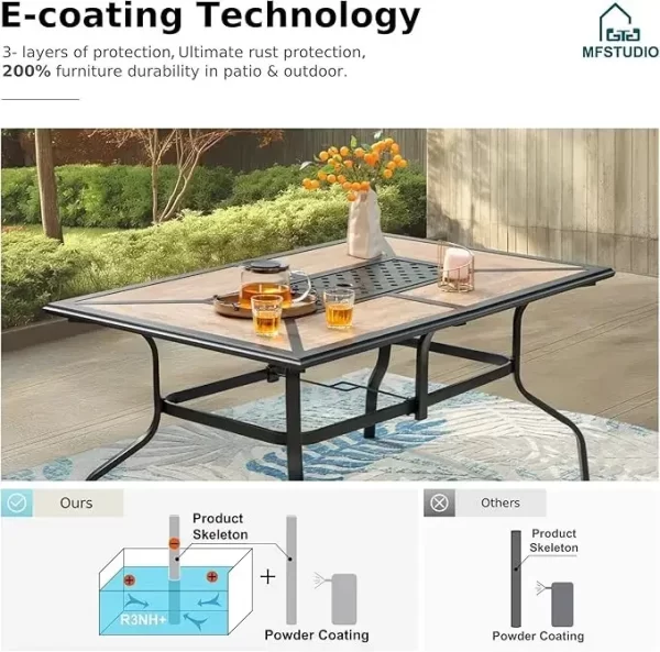 Outdoor Patio Dining Table for 6, Rectangular Patio Furniture Table - Image 7