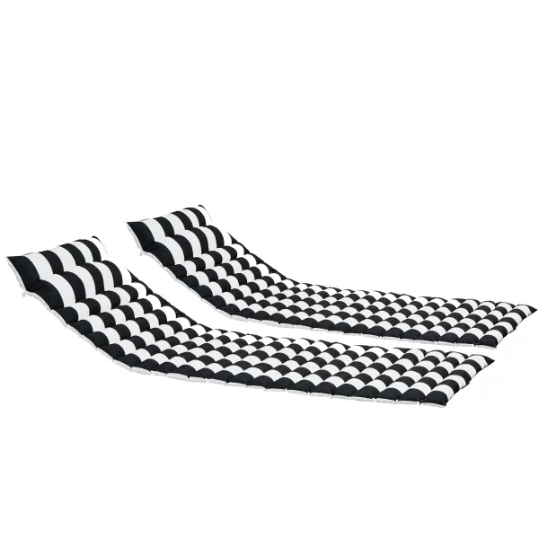 2PCS Set Outdoor Lounge Chair Chaise Lounge Cushion-BLACK-WHITE - Image 2