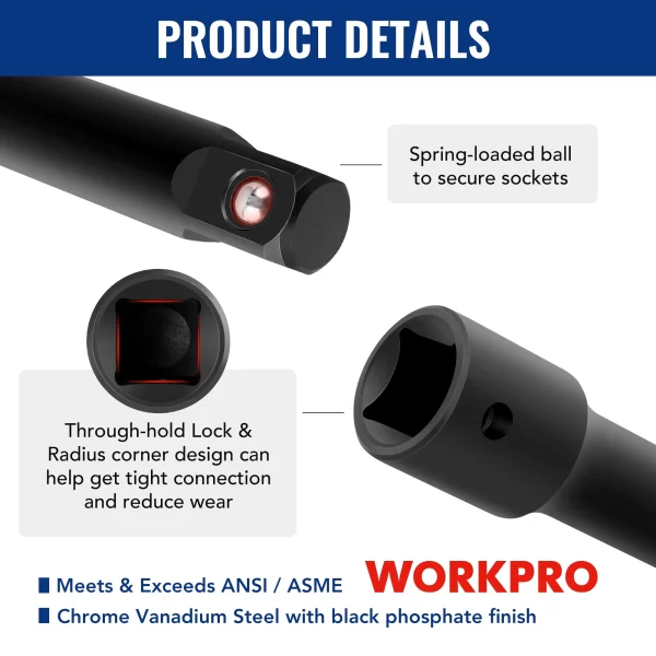 WORKPRO 18Pieces Drive Tool Accessory Set Includes Socket Adapters - Image 2