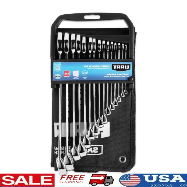 15-Piece SAE Wrench Set Chrome Vanadium Steel Tool Pouch Durable Rust Resistant