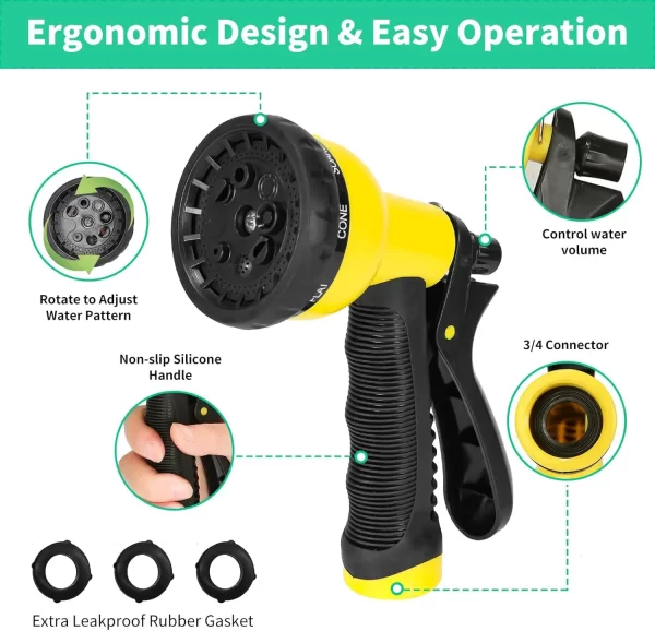 100FT Garden Hose with 10 Function Nozzle Flexible, Lightweight, No-Kink - Image 2