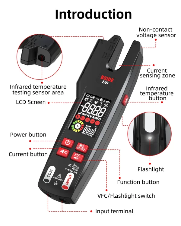 BSIDE U6 Professional Digital Clamp Meter 600A AC DC Pliers Voltmeter Electrical Tester - Image 19