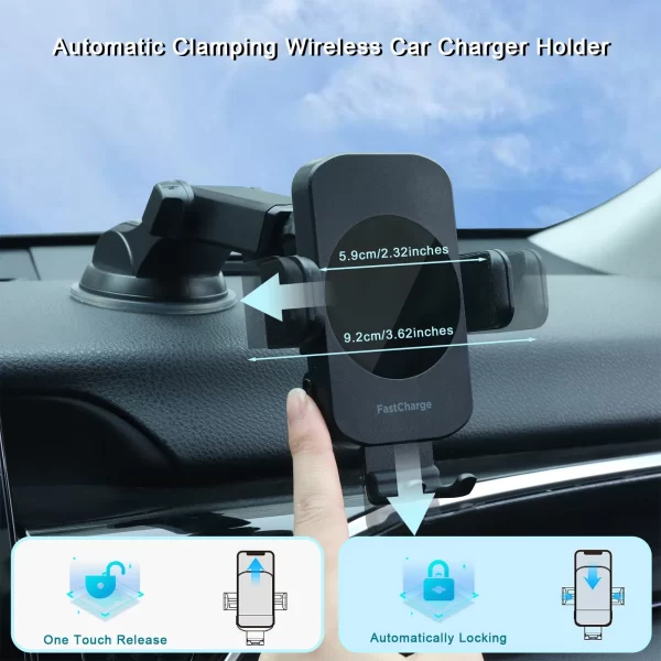 Wireless Car Charger, 15W Fast Charging Auto Clamping Car Charger - Image 3