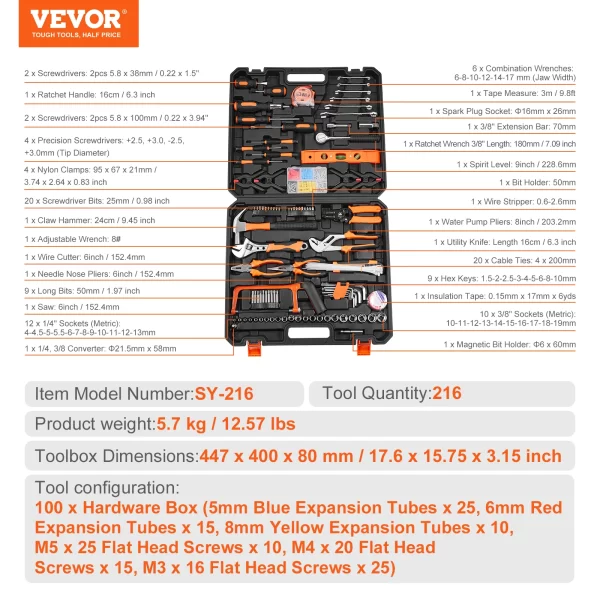 VEVOR Tool Kit Home Repairing Tool Kit with Portable Tool Storage - Image 7