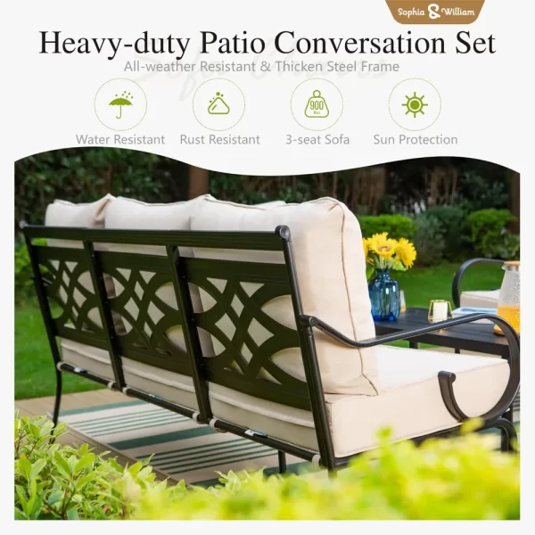 6 Pcs Outdoor Patio Furniture Set, with A 45" Gas Fire Pit Table , 3-seat Sofa, Swivel Chair X 2 - Image 6
