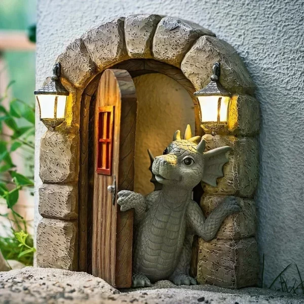 Solar Powered Outdoor Garden Dragon Statue Lovely Meditation Resin Crafts - Image 7