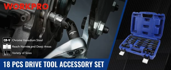 WORKPRO 18Pieces Drive Tool Accessory Set Includes Socket Adapters - Image 8