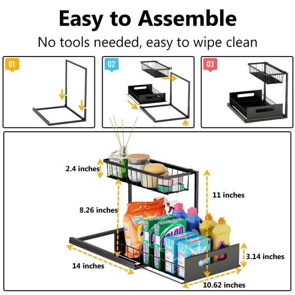 Under Sink Organizers and Storage 2 Tier Slide Out Kitchen Cabinet Organizer Sturdy Metal Bathroom Storage - Image 5
