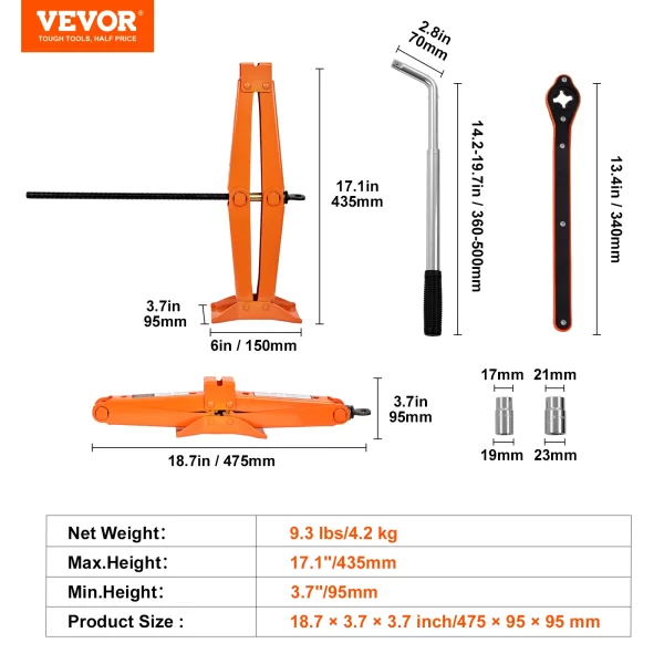 VEVOR Scissor Jack 2.5 Ton/5512 lbs Scissor Car Jack 3.7"-17.1" Lifting Range Scissor Lift Jack Portable Tire Jack for Car Truck - Image 7