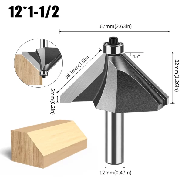 1pc 6mm 12mm Shank 45 Degree Bevel Router Bit Woodworking - Image 9