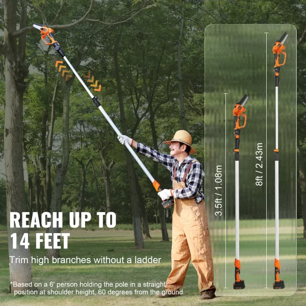 VEVOR 2-in-1 Cordless Pole Saw Mini 20V Pole Chainsaw 5" Cutting Capacity 8 ft Reach - Image 4