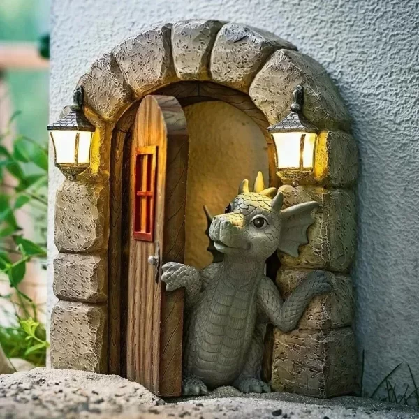 Solar Powered Outdoor Garden Dragon Statue Lovely Meditation Resin Crafts - Image 25