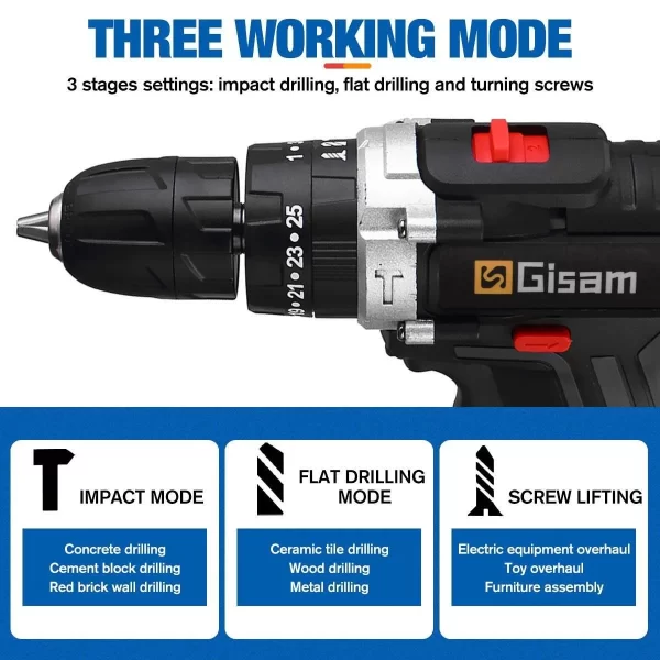 Gisam 88VF Electric Impact Drill Cordless Electric Screwdriver Drill Rechargeable Lithium Battery 2 Speeds Household Power Tools - Image 4