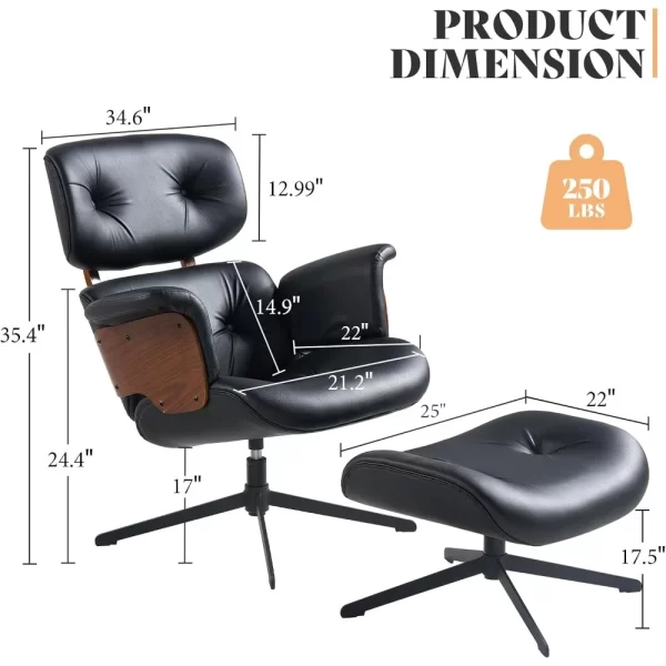 Chaise Lounge Chair with Ottoman, Mid Century Modern Living Room Chairs, Comfy Leather Chair - Image 3