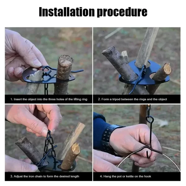 Portable Detachable Outdoor Barbecue Tripod Hanging Rack Campfire Grill Pot Triangle Stand Set - Image 4