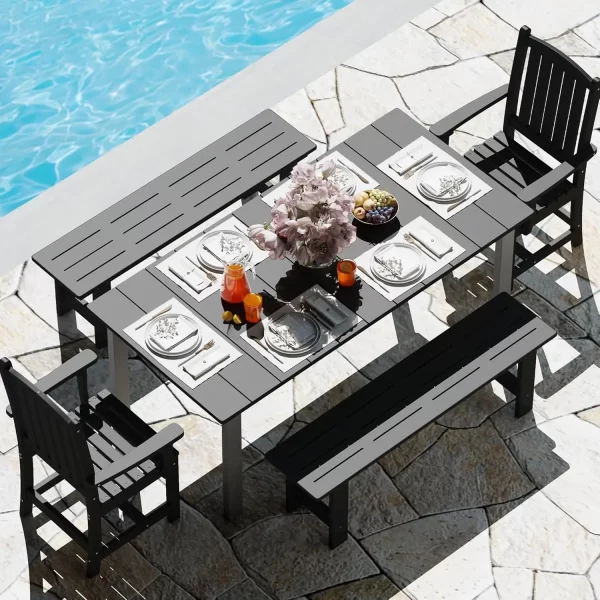 5-Piece HDPE Outdoor Dining Set with 2 Chairs and 2 Benches - Image 8