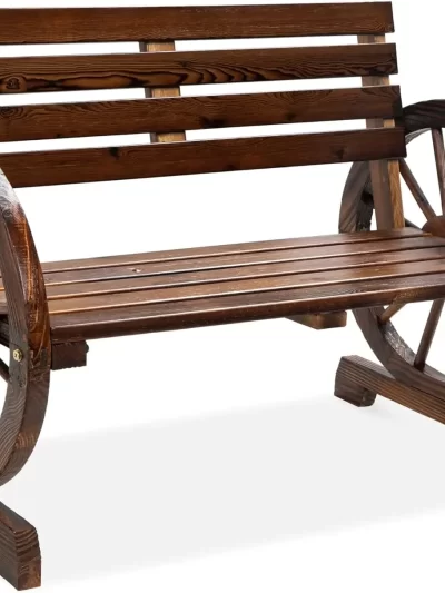 2-Person Wooden Wagon Wheel Bench for