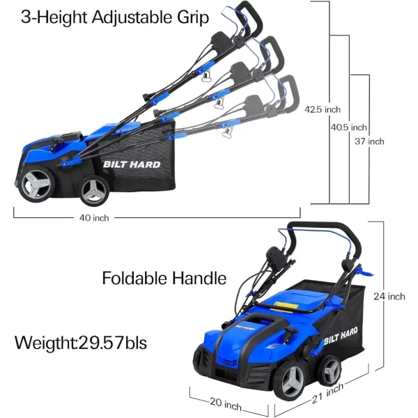 16" Electric Lawn Eater, 5 Depth Adjustment, 14.5 Gallon Grass Bag, 2-in-1 Walk-behind Lawn Weeder - Image 2