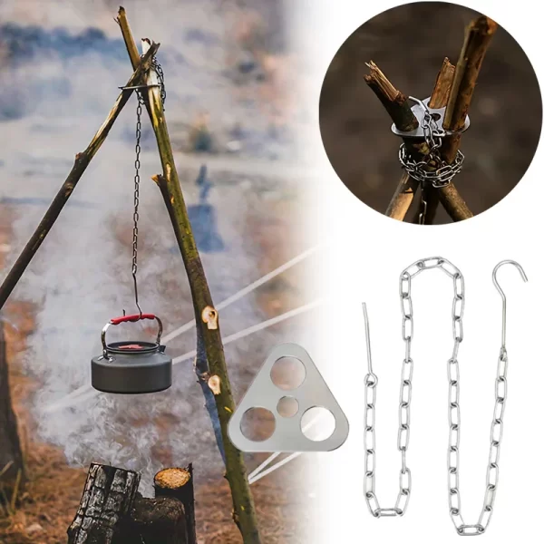 Portable Detachable Outdoor Barbecue Tripod Hanging Rack Campfire Grill Pot Triangle Stand Set