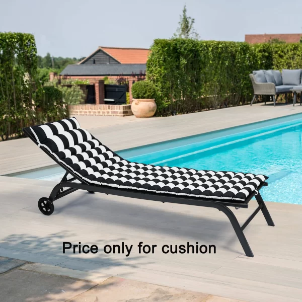 2PCS Set Outdoor Lounge Chair Chaise Lounge Cushion-BLACK-WHITE - Image 5