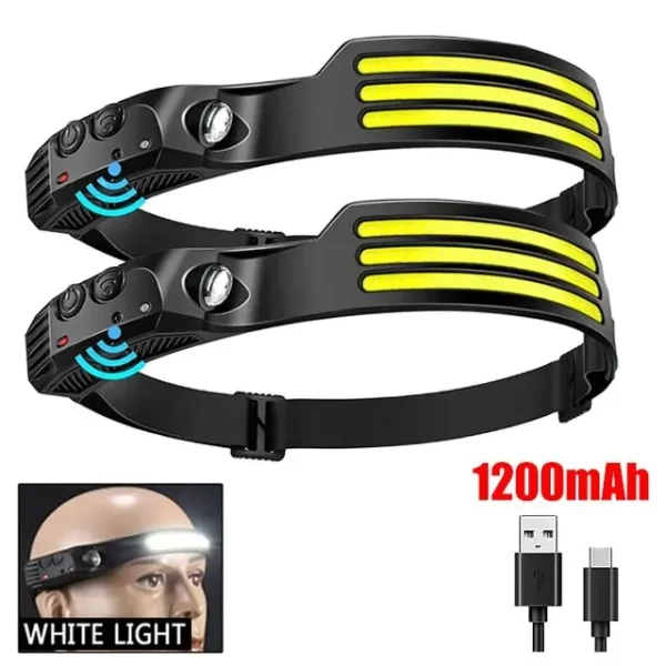COB LED Headlamp Induction Head Lamp Built-in Battery USB Rechargeable - Image 7