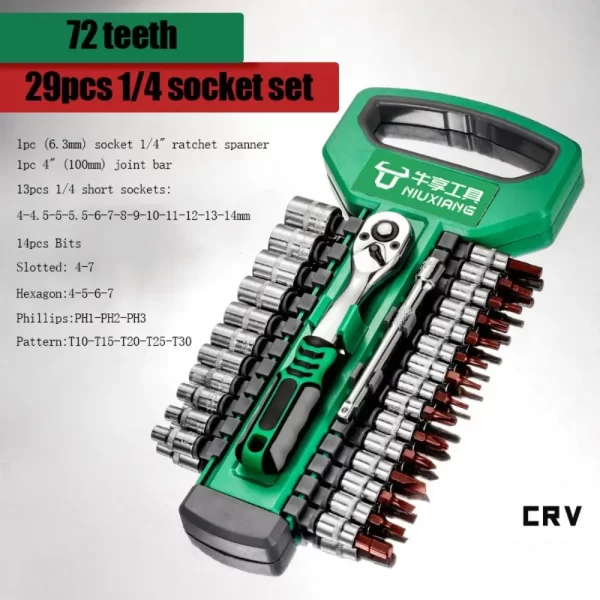 72 Tooth Socket Sleeve Wrench Set 1/4" 3/8" Wear-resisting Ratchet Wrench Socket - Image 14
