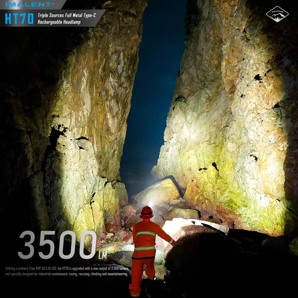 IMALENT HT70 LED Headlamp 3500LM 349M 5000mAh Battery Type-C Rechargeable - Image 4