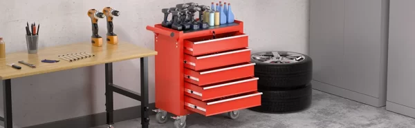 5 Drawers Tool Chest with Wheels, Metal Rolling Tool Box with Drawers, Large Capacity Tool Storage Cabinet with Keyed Locking, - Image 14
