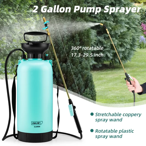 Deli 8L Garden Pressure Sprayer,Durable and Adjustable Spraying Tool - Image 2