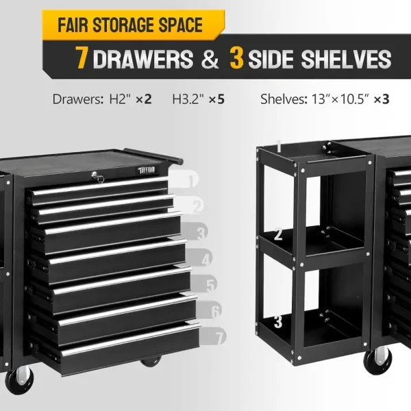 Rolling Tool Chest Tool Box with 7 Drawers & Wheels & Drawer Liners for Garage - Image 2