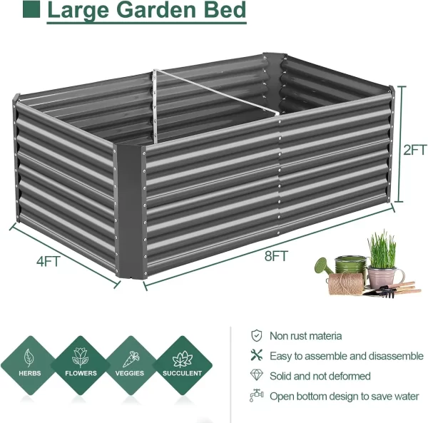 8×4×2 ft Galvanized Raised Garden Bed Kit, Galvanized Planter Raised Garden Boxes Outdoo - Image 3