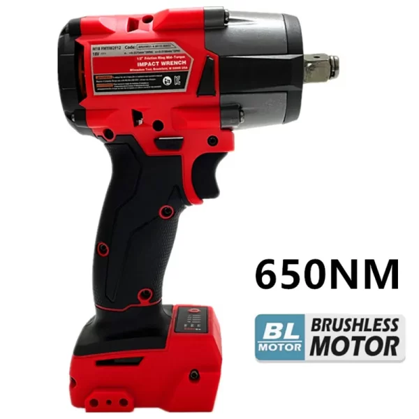 For Milwaukee 18V Battery Brushless Electric Wrench 650N.m Impact Wrench Cordless Driver