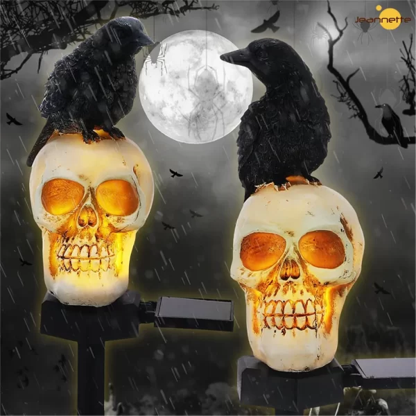 Halloween Crow Skull Outdoor Solar Light