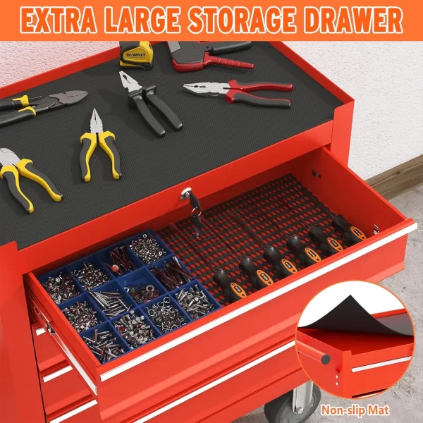 5 Drawers Tool Chest with Wheels, Metal Rolling Tool Box with Drawers, Large Capacity Tool Storage Cabinet with Keyed Locking, - Image 5