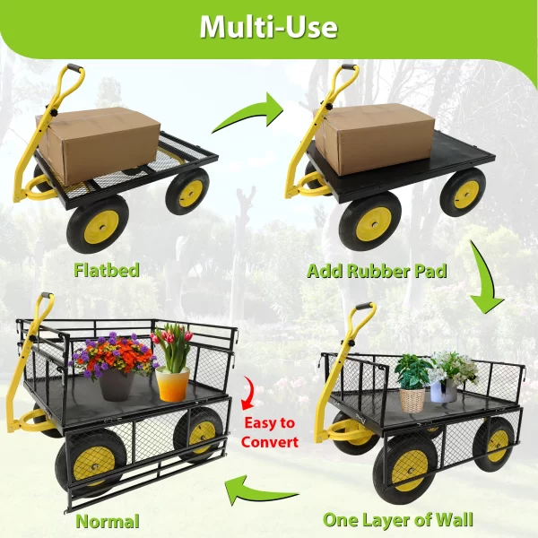 LZBEITEM Steel Garden Cart, Heavy Duty 1400 lbs Capacity, with Removable Mesh Sides - Image 5