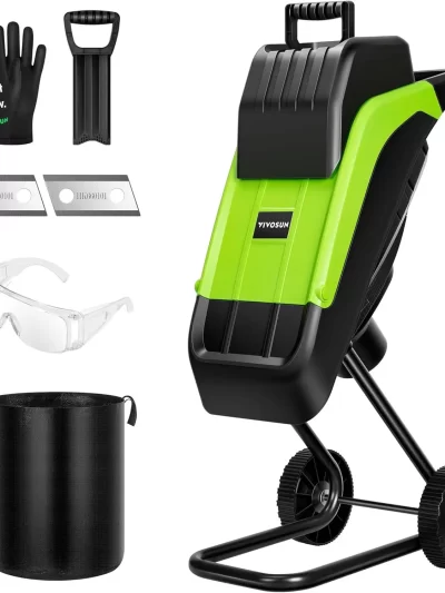 15-Amp Electric Wood Chipper Shredder with 1.57" Hopper & 50L Collection Bag, Includes Plunger, Extra Carbon Blades, Safety Gogg