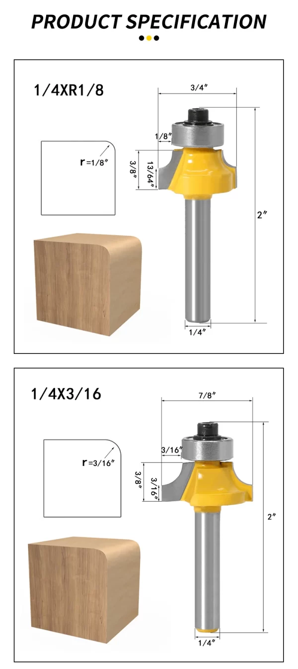 1/4-Inch Shank Roundover Edging Router Bit Set - Image 12