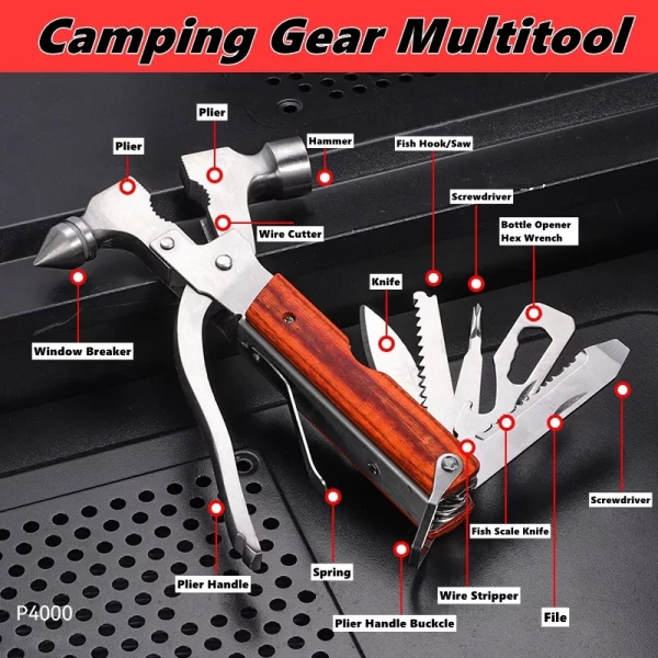 Multitool,Survival  Emergency Escape Tool with Axe,Hammer,Plier,Knife,Bottle Opener - Image 7