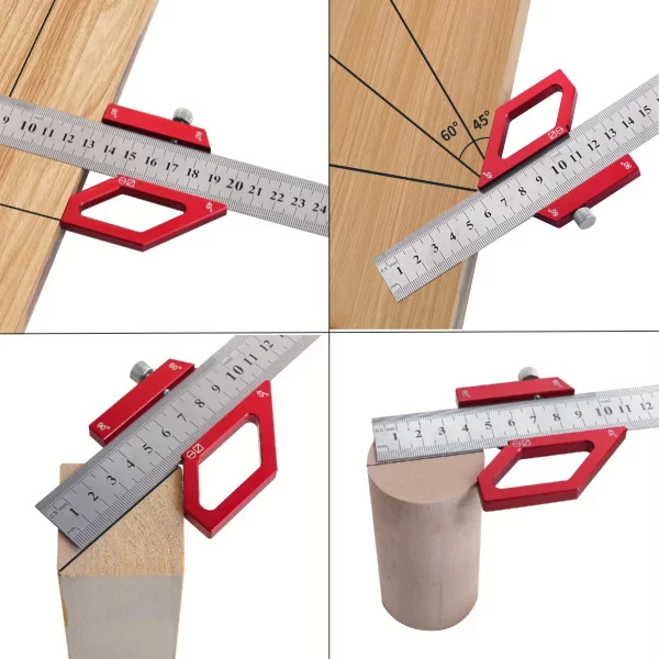 Woodworking Steel Ruler Positioning Block Center Finder 45/60/90 Degree - Image 2