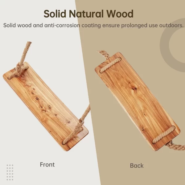 Wooden Tree Swing 500lbs Load Capacity Wooden Swing For Kids Adults Adjustable Height Waterproof - Image 5