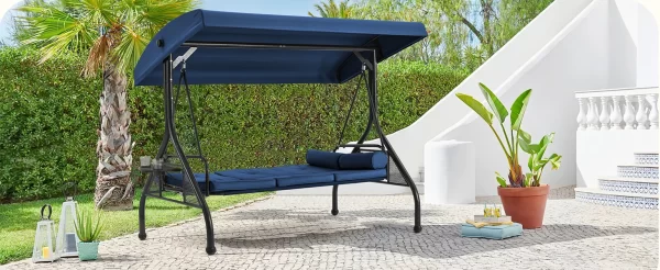 3 Seat Porch Swing W/Adjustable Canopy, Convertible Patio Swings Bed with Stand - Image 20