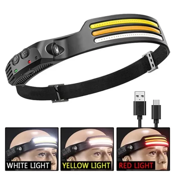 COB LED Headlamp Induction Head Lamp Built-in Battery USB Rechargeable - Image 9