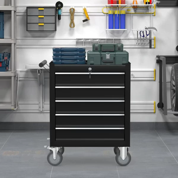 5 Drawers Tool Chest with Wheels, Metal Rolling Tool Box with Drawers, Large Capacity Tool Storage Cabinet with Keyed Locking, - Image 21