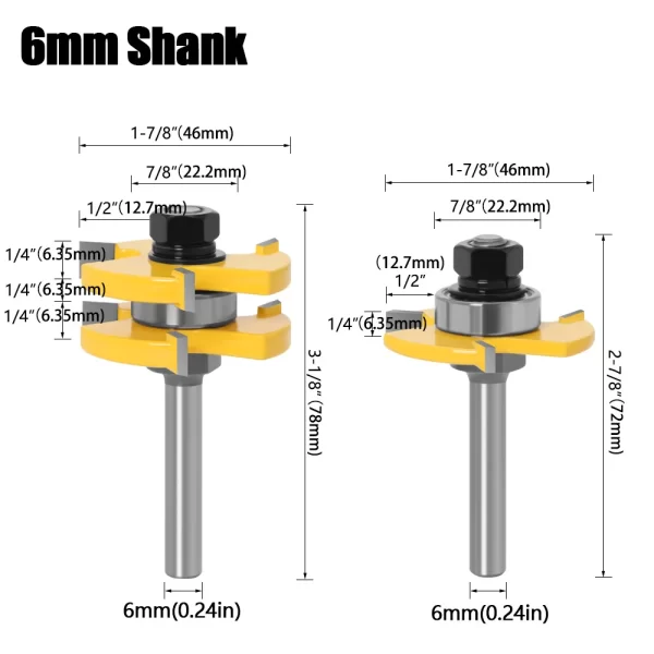 2PCS  1-7/8" T&G ASSEMBLY 3 Teeth Tenon Square Tooth Floor Splicing Cutter Router Bits - Image 7